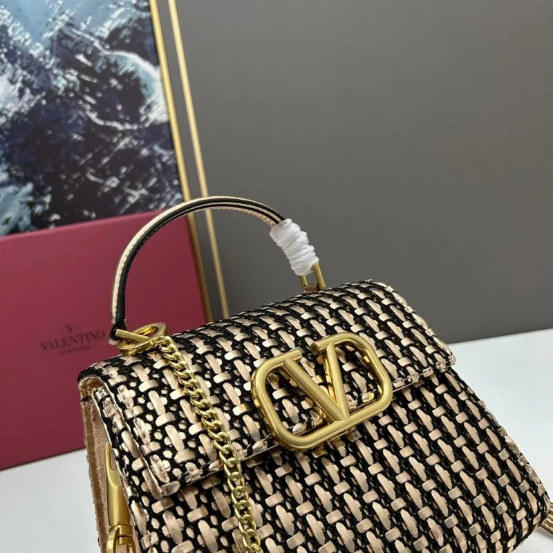 Valentino 23234 Gold Woven Satchel Crossbody Bag - Image 4