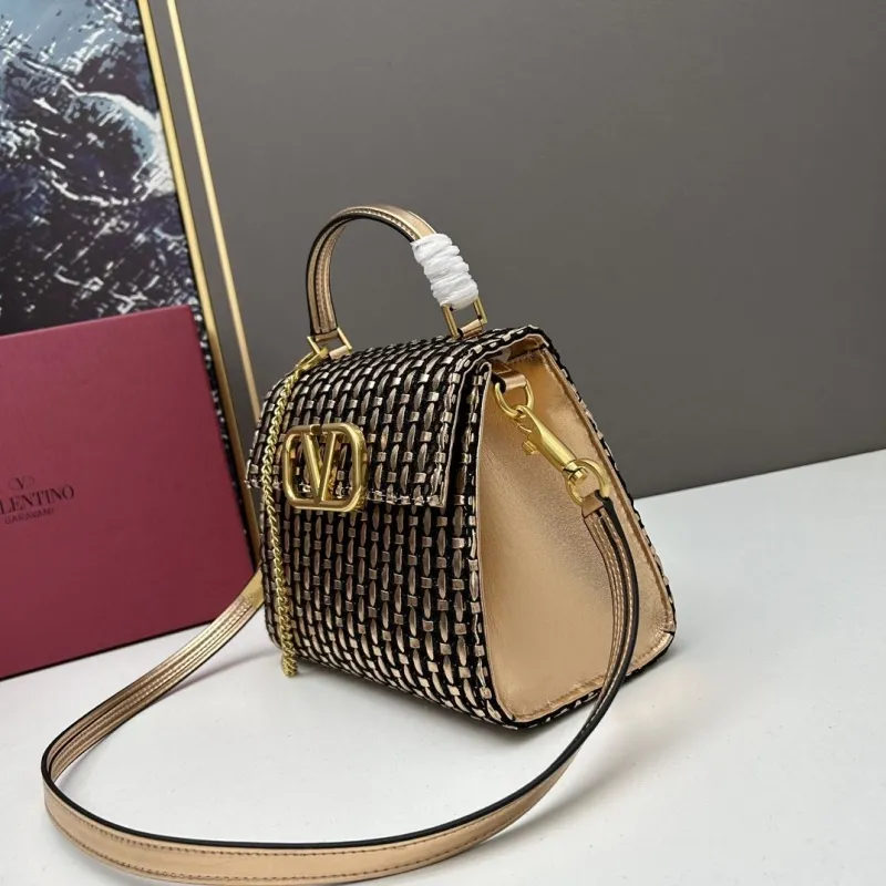 Valentino 23234 Gold Woven Satchel Crossbody Bag - Image 5