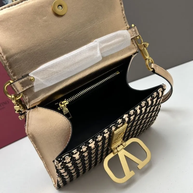 Valentino 23234 Gold Woven Satchel Crossbody Bag - Image 8