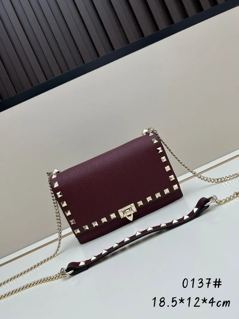 Valentino Garavani Burgundy Chain Crossbody Bag 0137