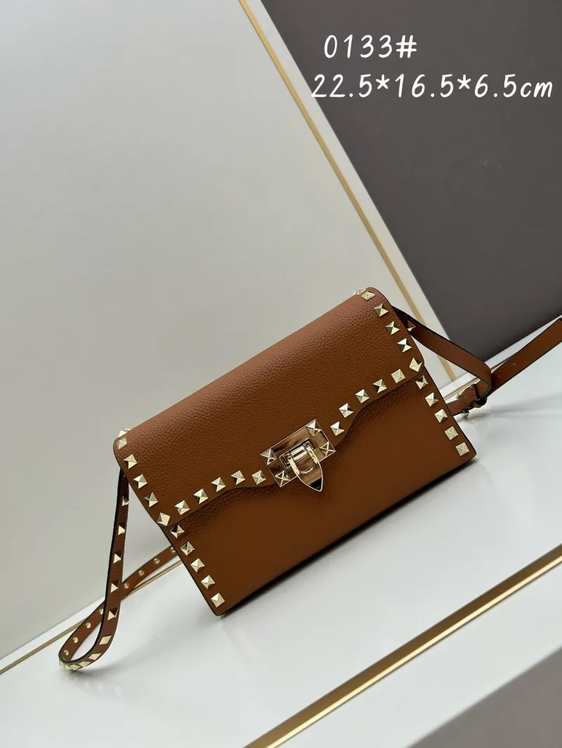 Valentino Brown Studded Crossbody Satchel Bag 0133