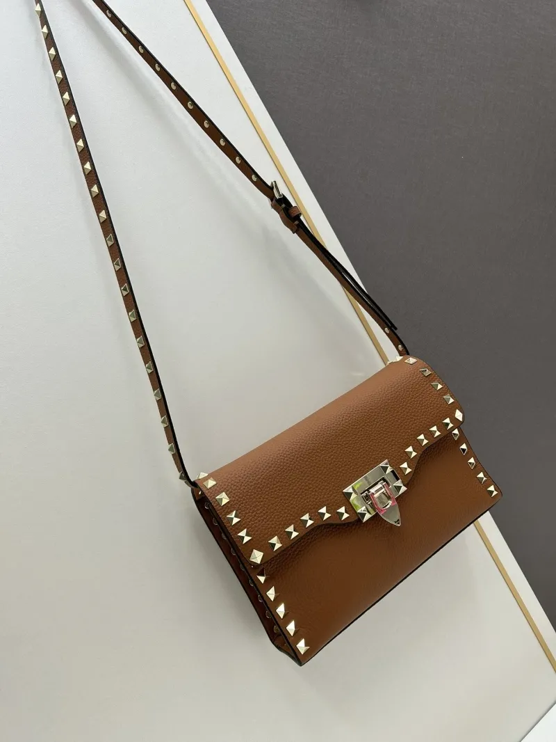 Alternative view of Valentino Brown Studded Crossbody Satchel Bag 0133