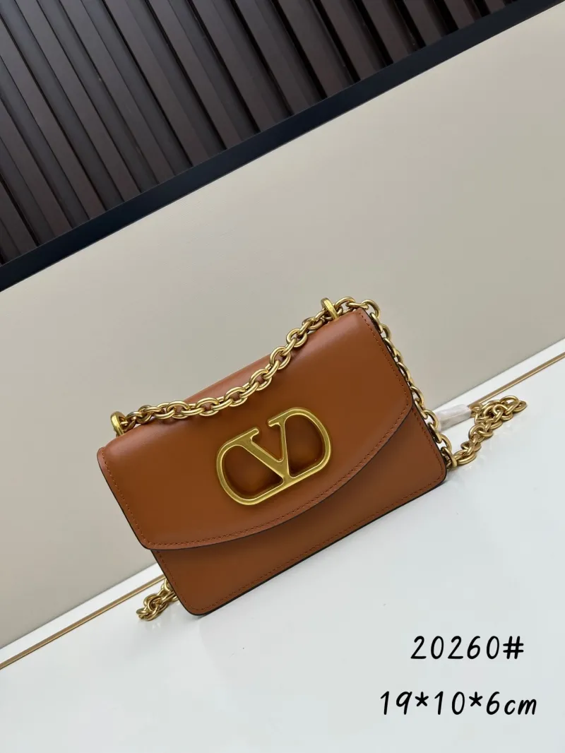 Valentino Brown Leather Chain Satchel Bag 20260