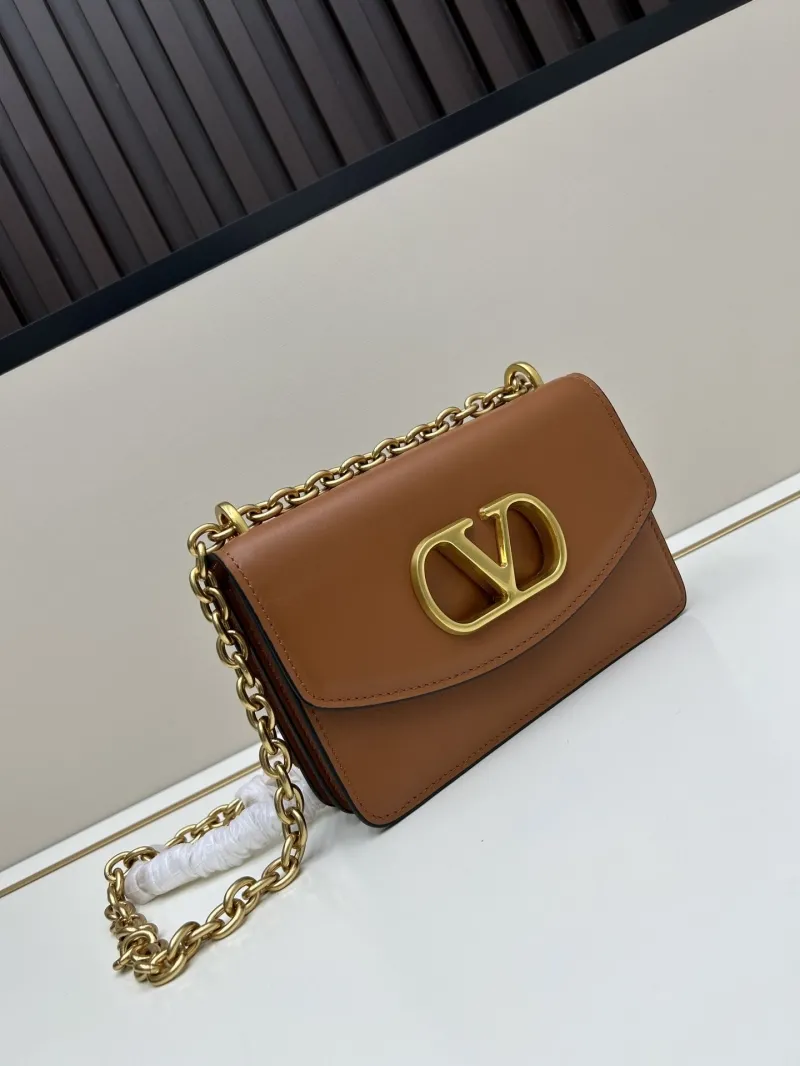 Valentino Brown Leather Chain Satchel Bag 20260 - Image 4