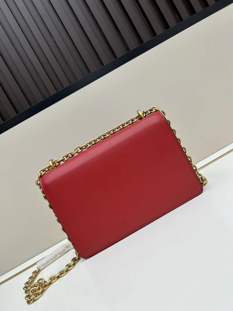 Valentino Red Leather Chain Satchel Bag 20261 - Image 3