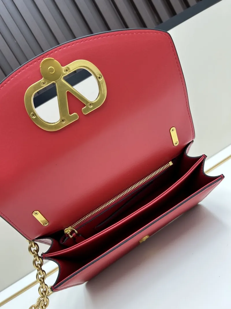 Valentino Red Leather Chain Satchel Bag 20261 - Image 7