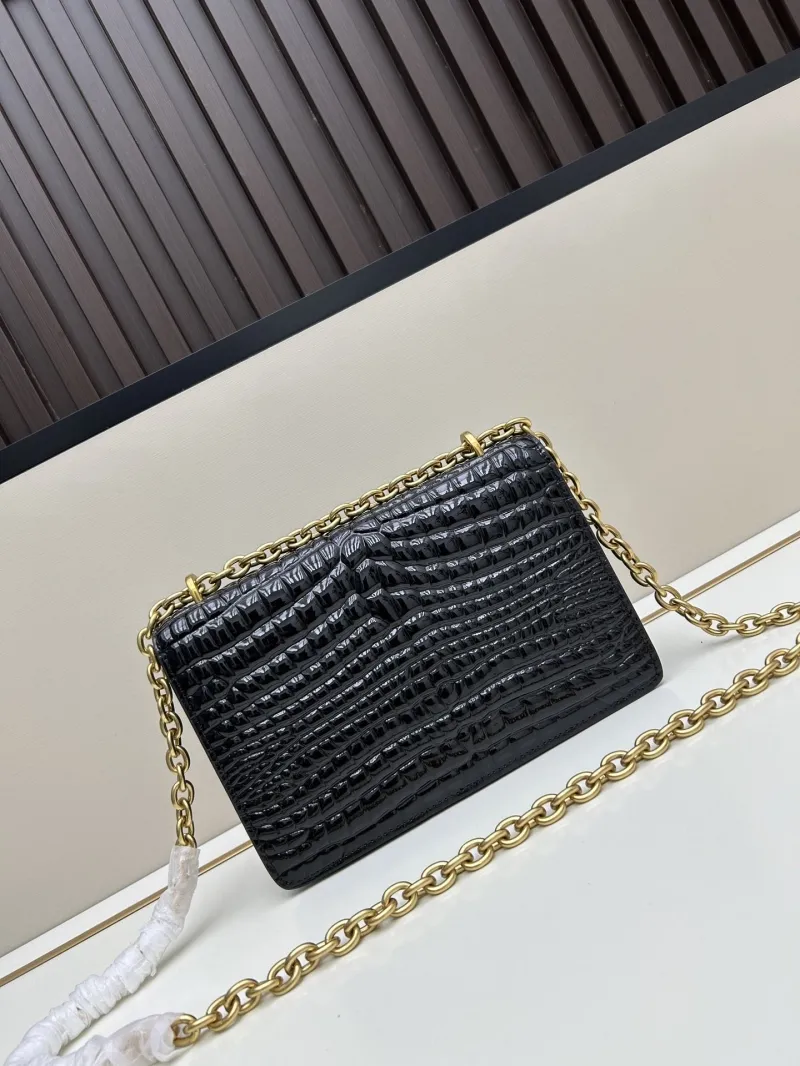 Valentino Black Croc Embossed Chain Shoulder Bag 20261-1 - Image 3