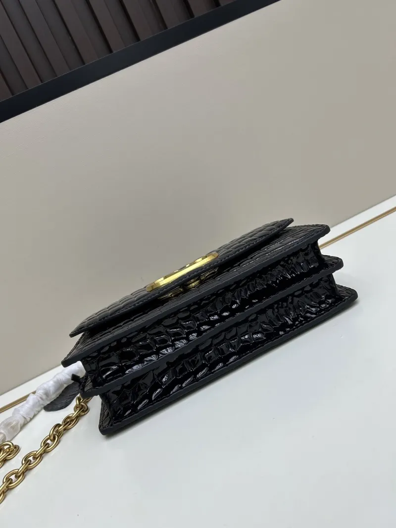 Valentino Black Croc Embossed Chain Shoulder Bag 20261-1 - Image 5