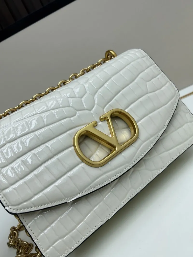 Valentino White Crocodile Embossed Satchel Bag 20261-1 - Image 4