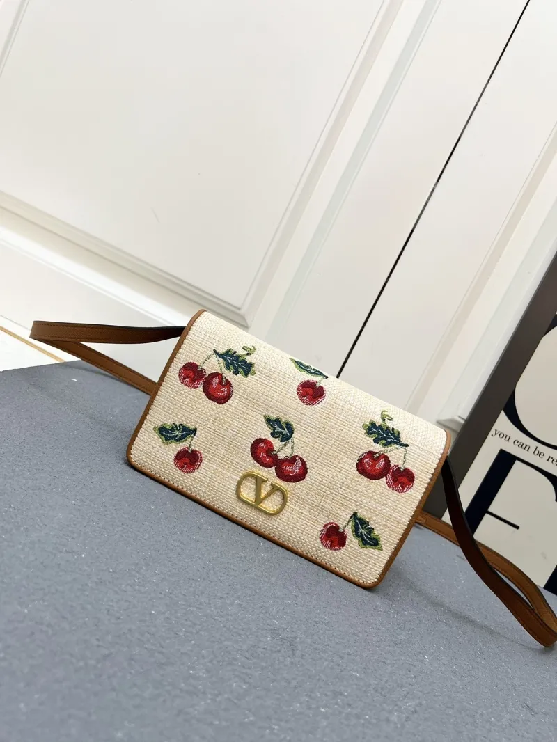 Valentino Beige Cherry Embroidered Crossbody Satchel Bag 1V5053 - Image 9