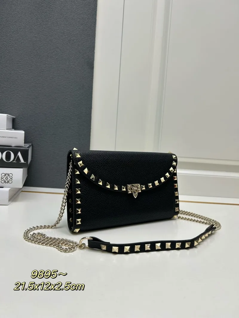 Valentino Black Leather Chain Crossbody Bag 9895 - Image 3