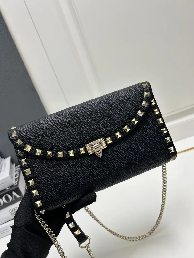 Valentino Black Leather Chain Crossbody Bag 9895 - Image 5