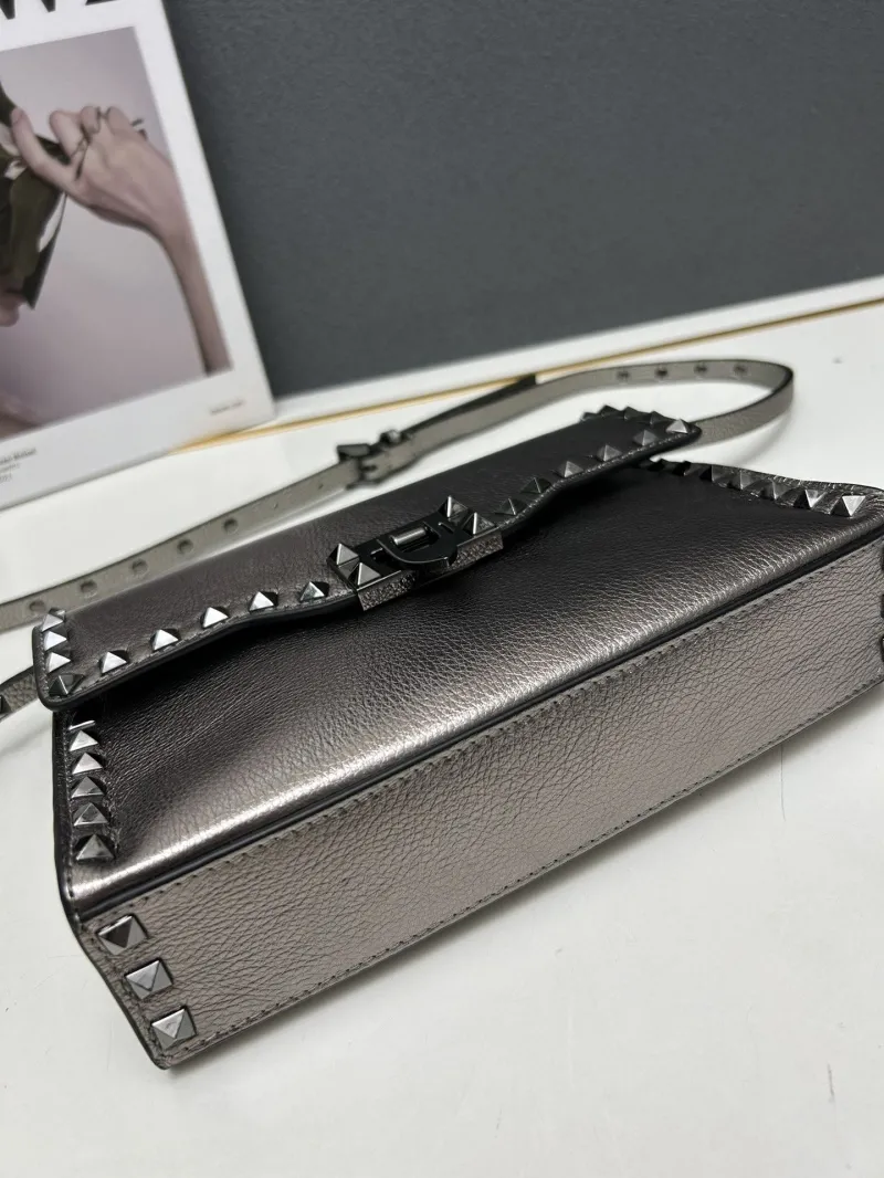 Valentino Metallic Silver Crossbody Satchel Bag 5027 - Image 6