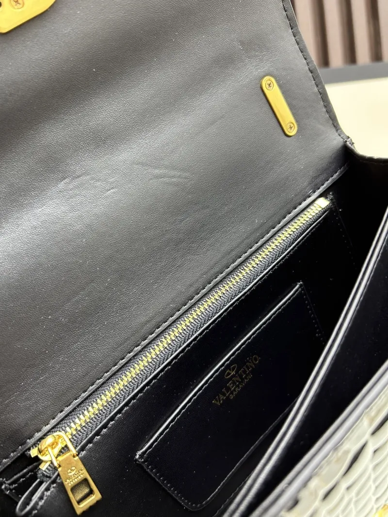 Valentino Black Croc Embossed Chain Satchel Bag 20261-1 - Image 8