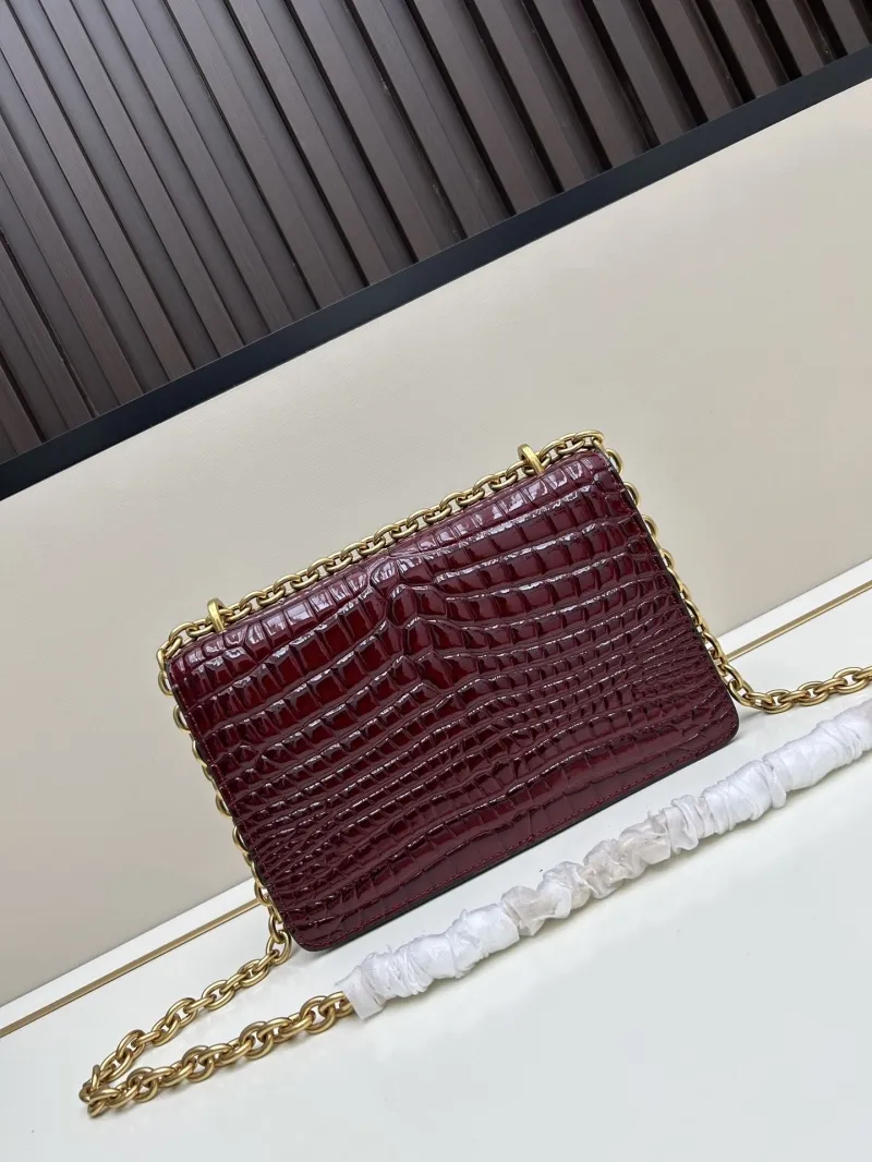 Valentino Burgundy Croc Embossed Chain Satchel Bag 20261-1 - Image 3