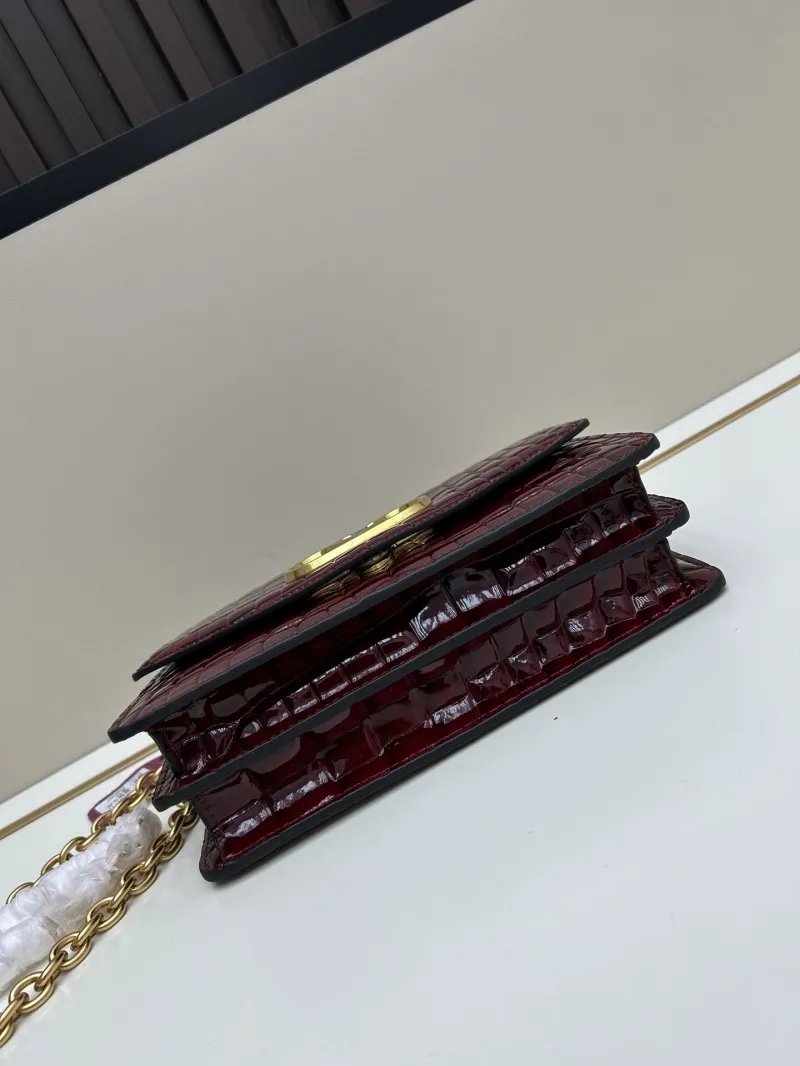 Valentino Burgundy Croc Embossed Chain Satchel Bag 20261-1 - Image 5