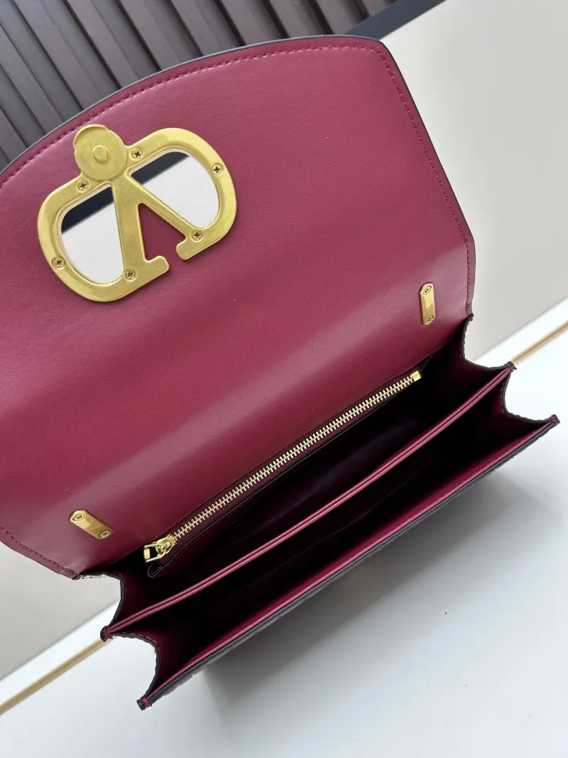 Valentino Burgundy Croc Embossed Chain Satchel Bag 20261-1 - Image 7