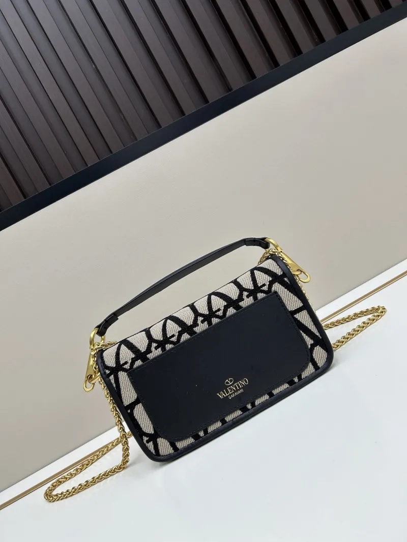 Valentino 5102 Monogram Satchel Bag Beige Black 20x11x5cm - Image 3