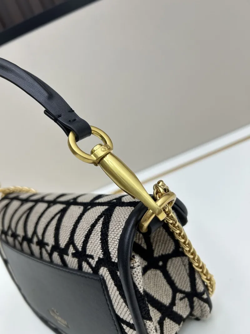 Valentino 5102 Monogram Satchel Bag Beige Black 20x11x5cm - Image 5