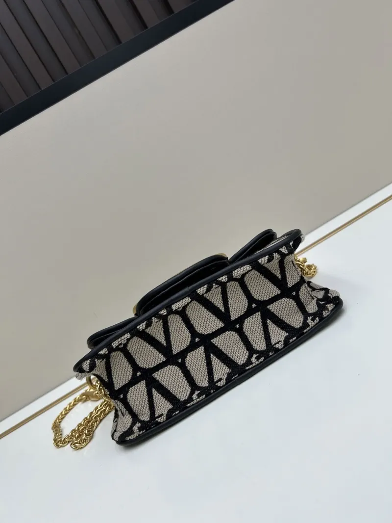 Valentino 5102 Monogram Satchel Bag Beige Black 20x11x5cm - Image 6