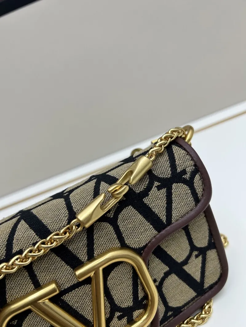 Valentino 5102 Beige Black Monogram Satchel Crossbody Bag - Image 4