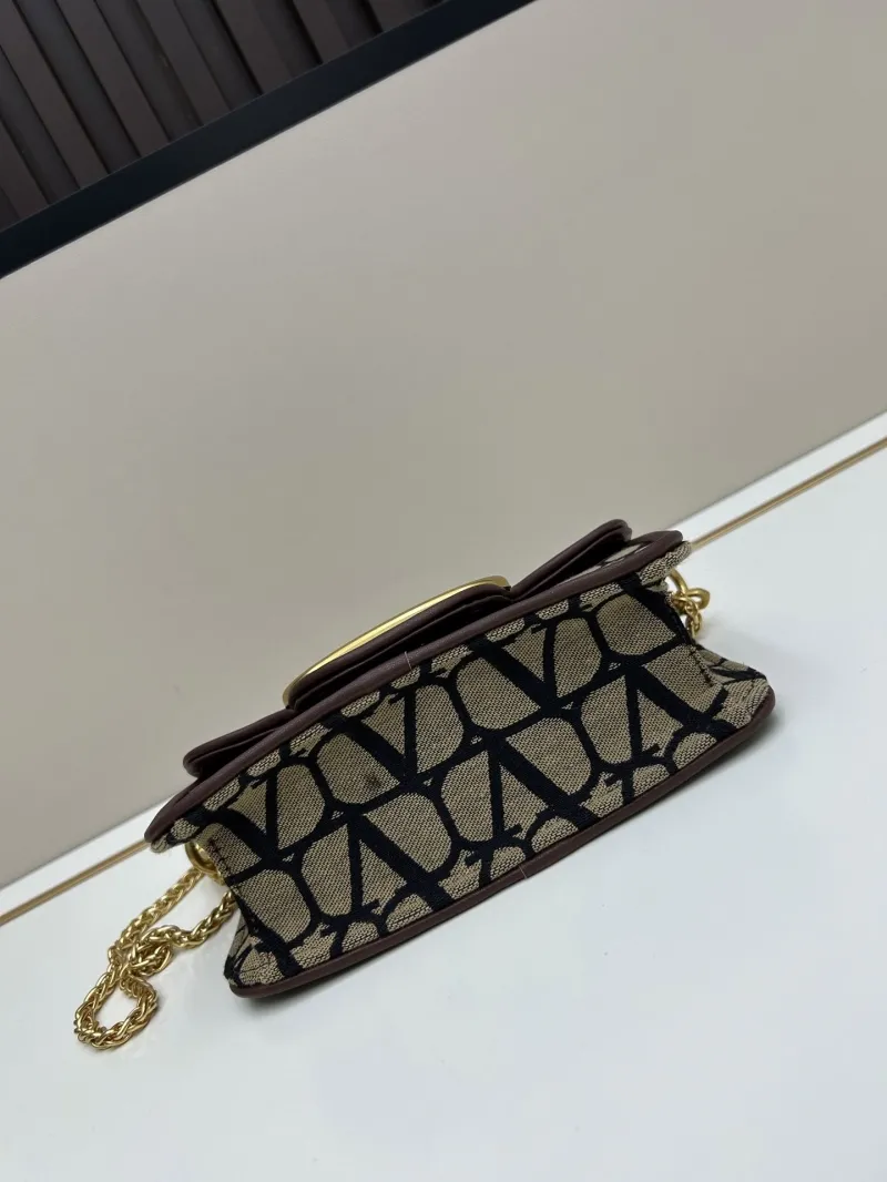 Valentino 5102 Beige Black Monogram Satchel Crossbody Bag - Image 5
