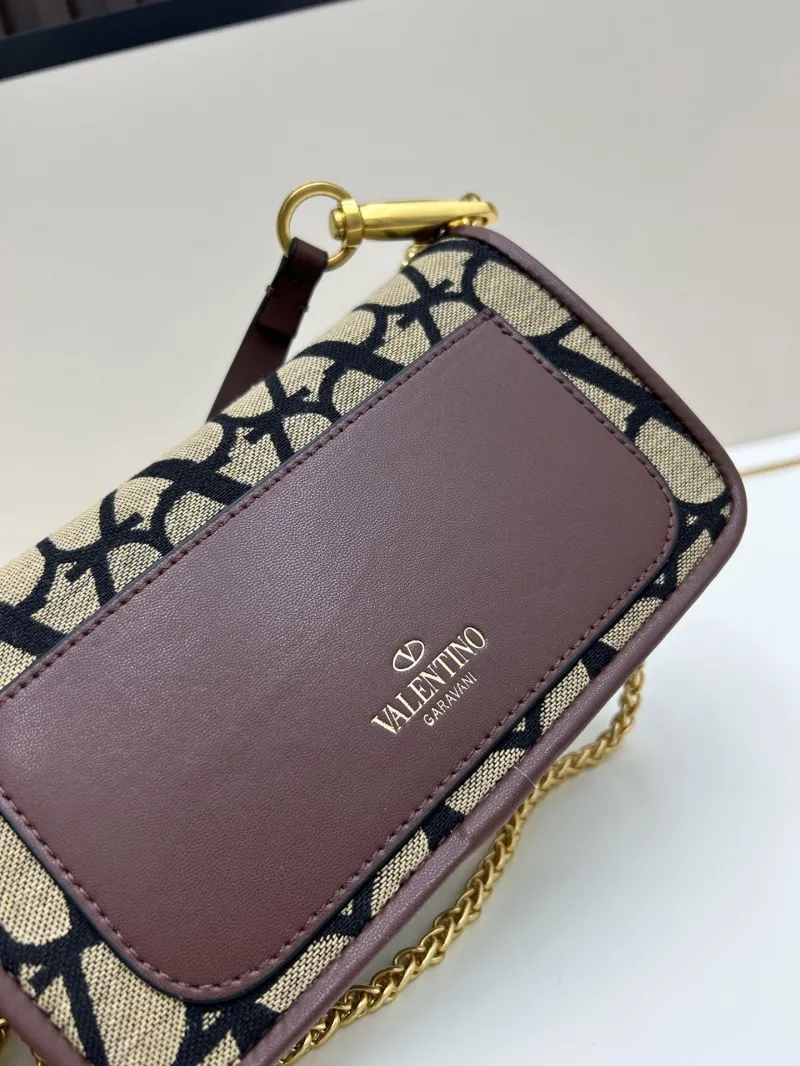 Valentino 5102 Beige Black Monogram Satchel Crossbody Bag - Image 6