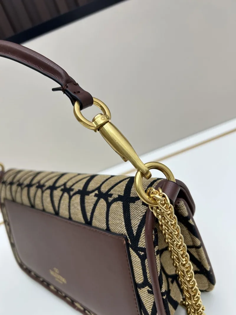 Valentino Beige Black Canvas Satchel Bag 5103 - Image 6