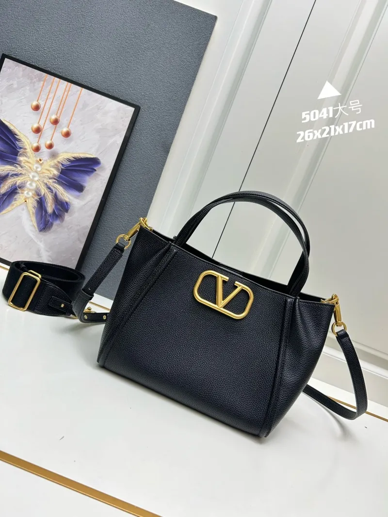 Valentino 5041 Large Black Leather Satchel Bag
