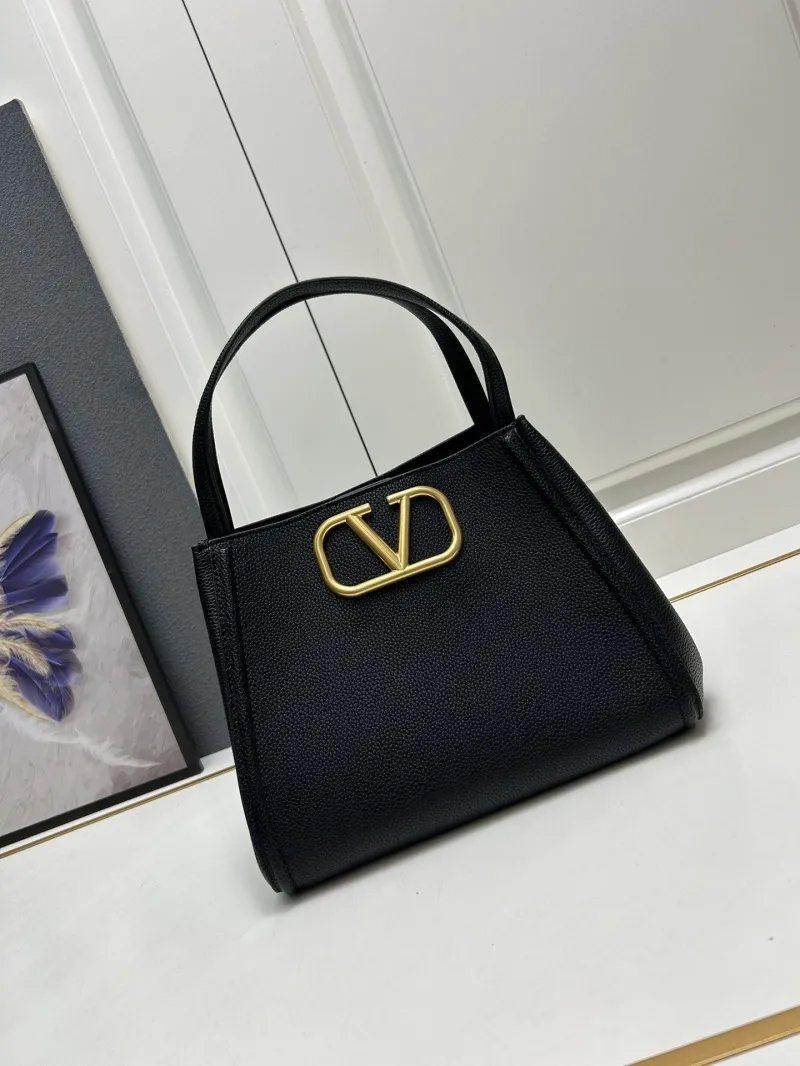 Valentino 5041 Large Black Leather Satchel Bag - Image 9