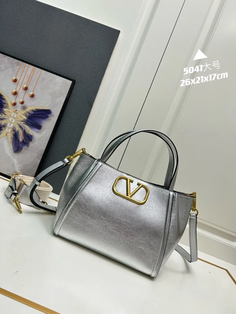 Valentino 5041 Large Silver Satchel Bag