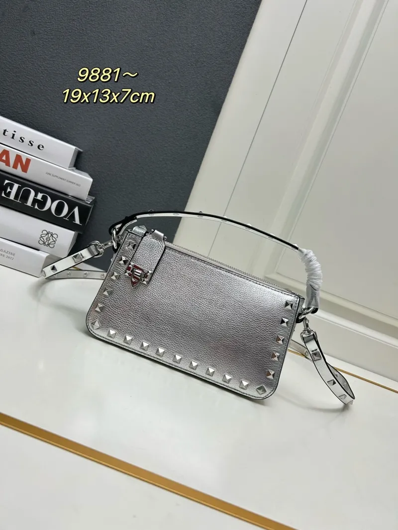 Valentino Silver Rockstud Satchel Bag 9881 19x13x7cm