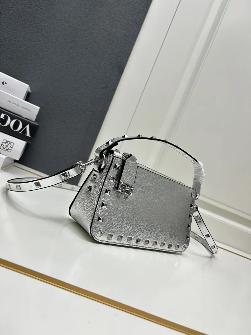 Valentino Silver Rockstud Satchel Bag 9881 19x13x7cm - Image 3