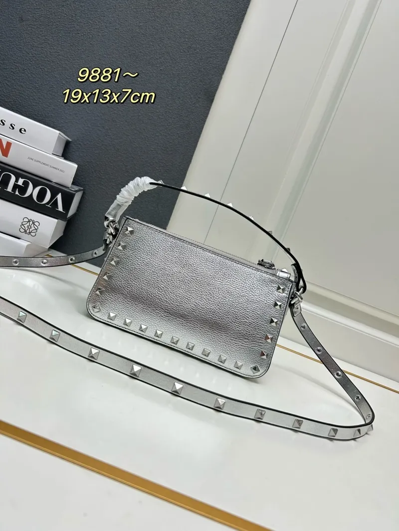 Valentino Silver Rockstud Satchel Bag 9881 19x13x7cm - Image 4