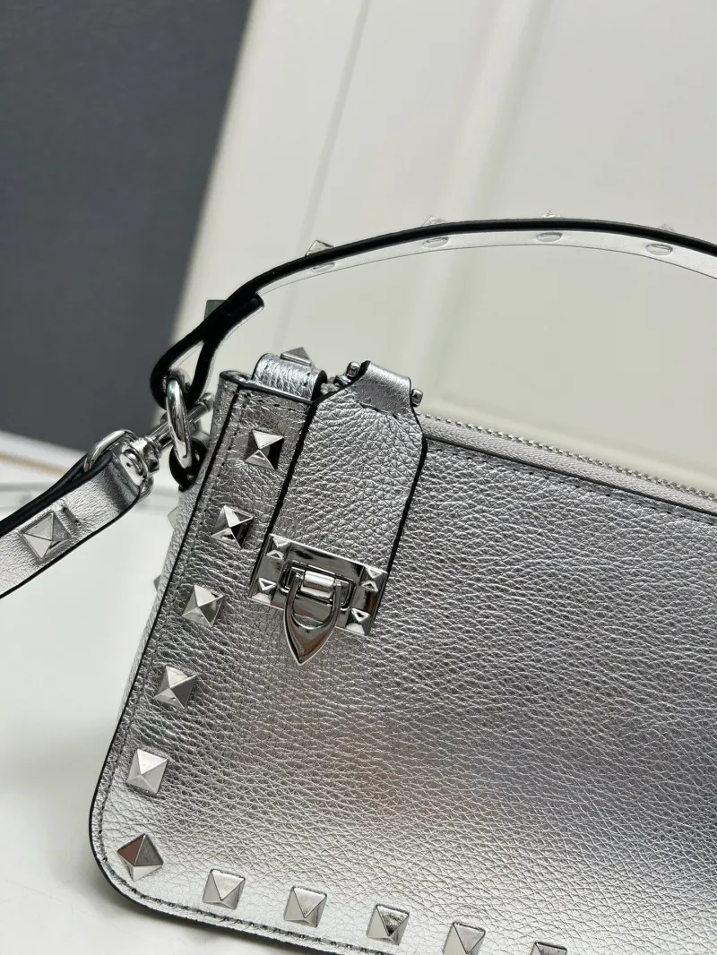 Valentino Silver Rockstud Satchel Bag 9881 19x13x7cm - Image 5