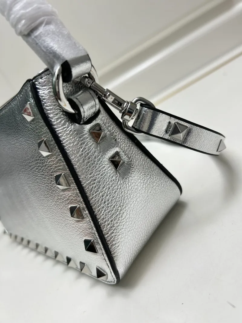 Valentino Silver Rockstud Satchel Bag 9881 19x13x7cm - Image 7