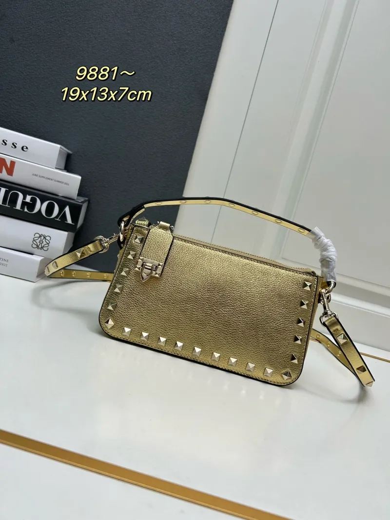 Valentino Gold Rockstud Satchel Bag 9881