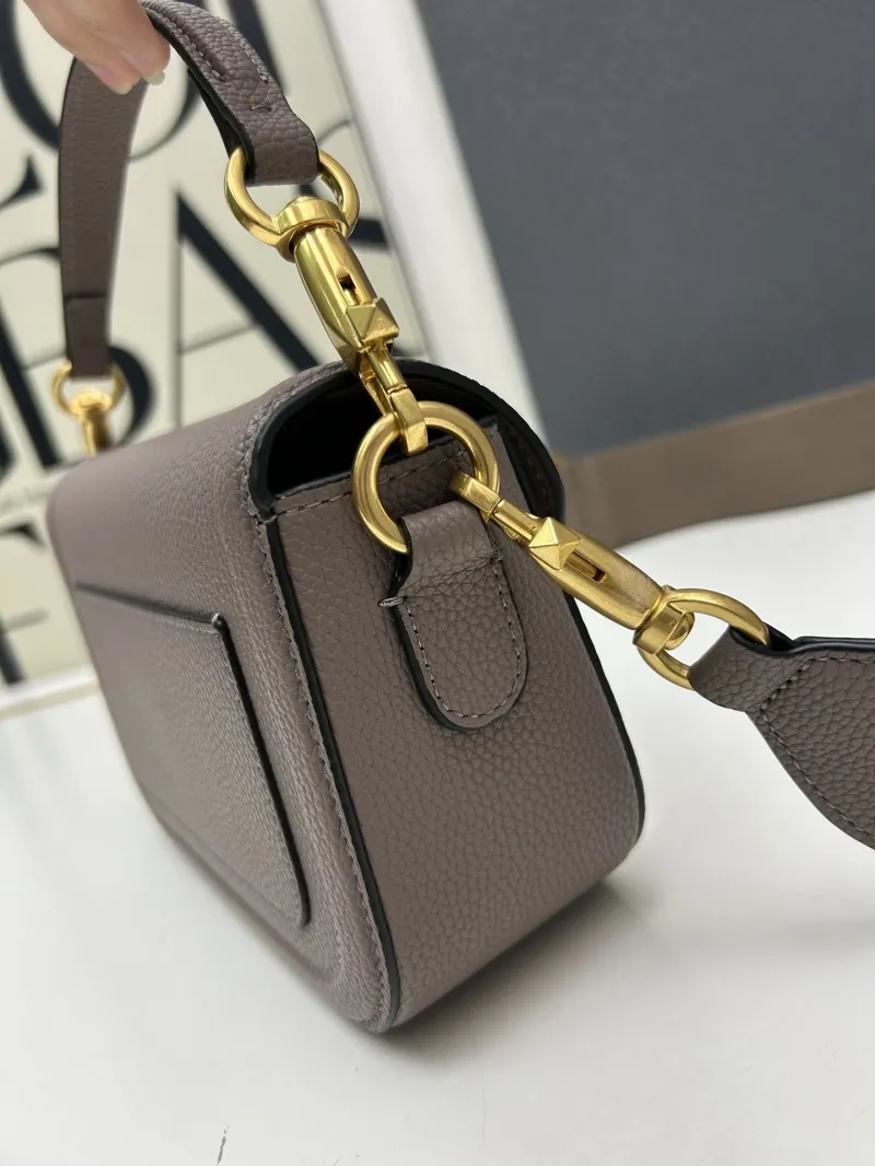Valentino 5026 Taupe Leather Crossbody Satchel Bag - Image 4