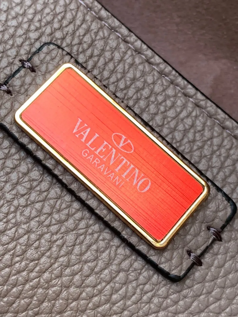 Valentino 5026 Taupe Leather Crossbody Satchel Bag - Image 9