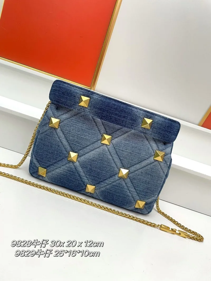 Alternative view of Valentino Blue Denim Gold Studded Crossbody Satchel Bag 9828