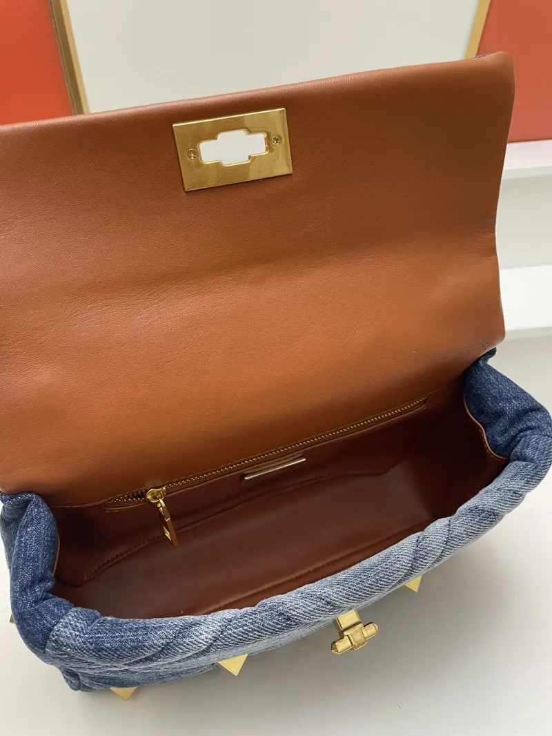 Valentino Blue Denim Gold Studded Crossbody Satchel Bag 9828 - Image 8