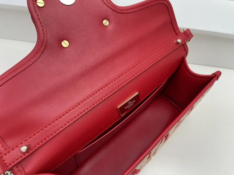 Valentino 1008 Red Beige Satchel Crossbody Bag - Image 8