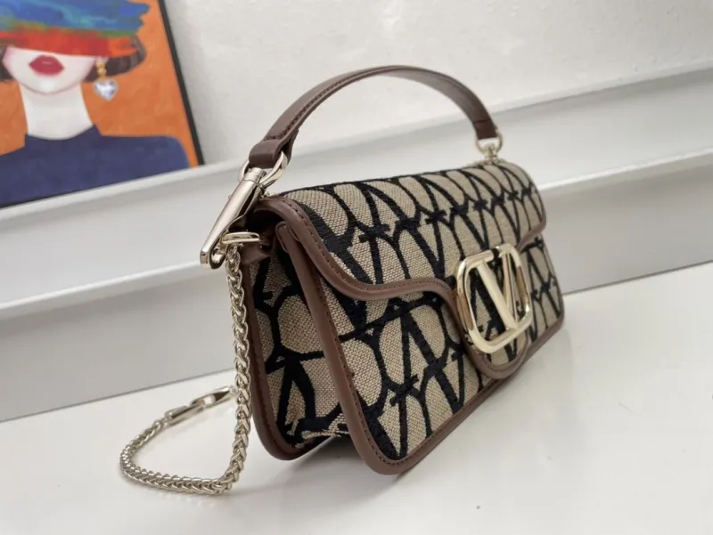 Valentino 1008 Beige Black Pattern Satchel Bag - Image 3