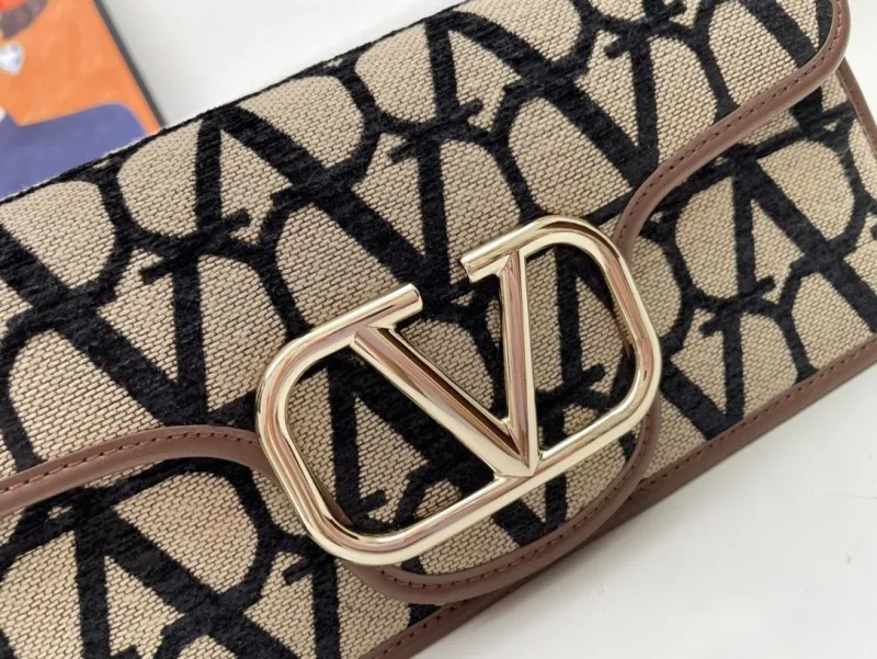 Valentino 1008 Beige Black Pattern Satchel Bag - Image 4
