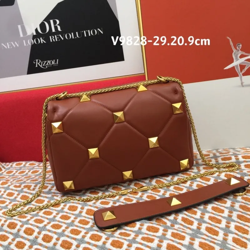 Alternative view of Valentino V9828 Brown Leather Studded Satchel Bag