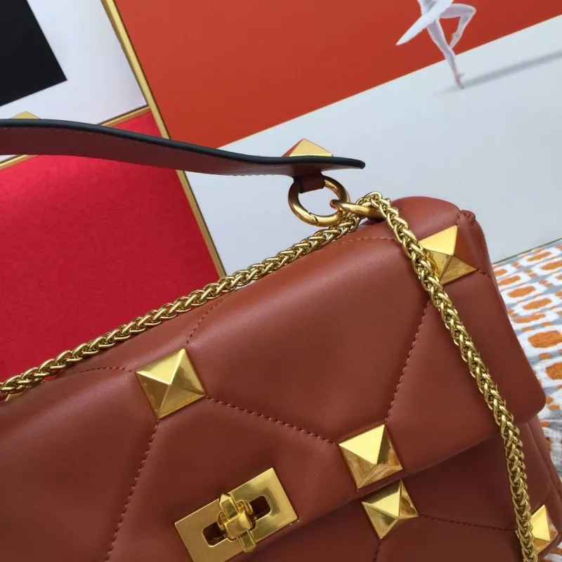 Valentino V9828 Brown Leather Studded Satchel Bag - Image 6