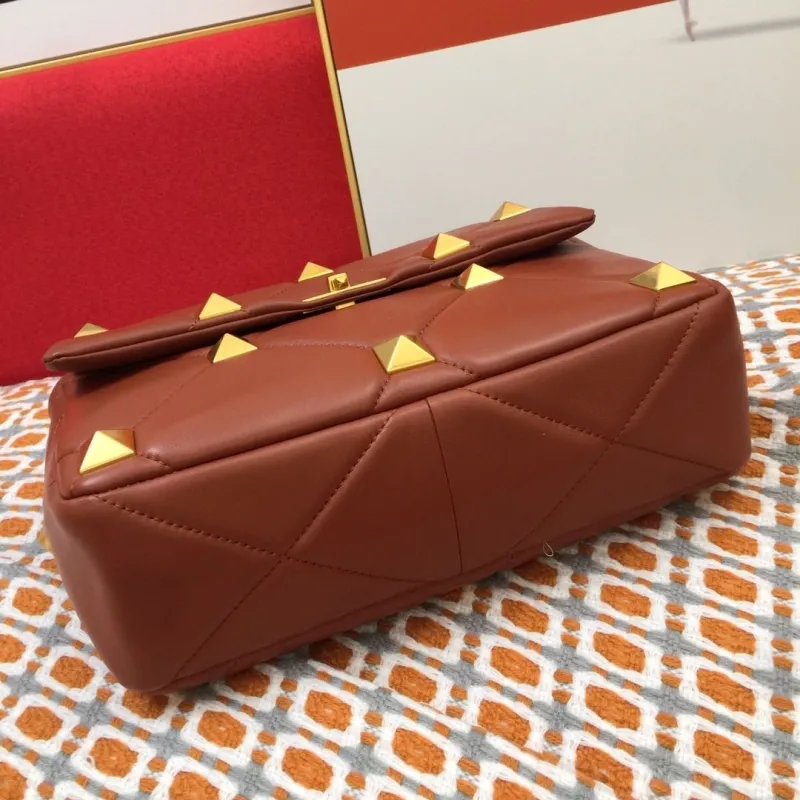 Valentino V9828 Brown Leather Studded Satchel Bag - Image 7