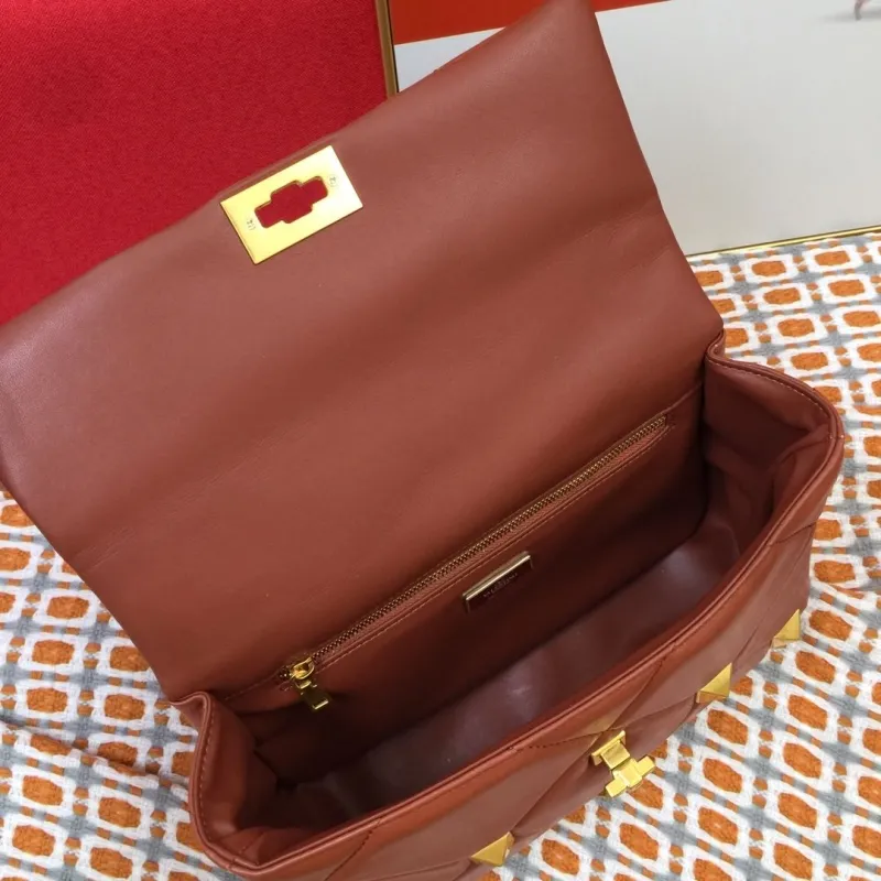 Valentino V9828 Brown Leather Studded Satchel Bag - Image 8