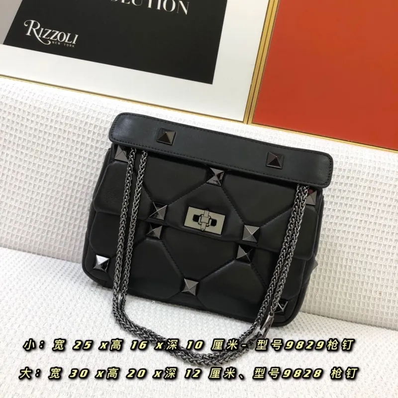 Alternative view of Valentino Black Studded Chain Leather Satchel Bag 9828 9829