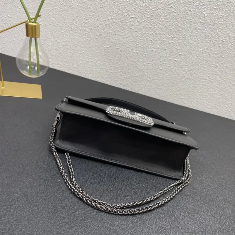 Valentino 6008 Black Leather Satchel Bag - Image 7